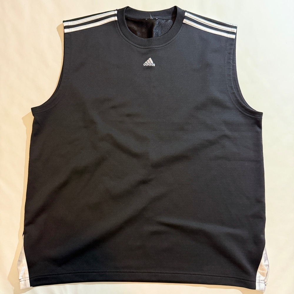 Adidas Sleeveless Shirt Men XL Black 2008 Y2K Three Stripe Athletic Top